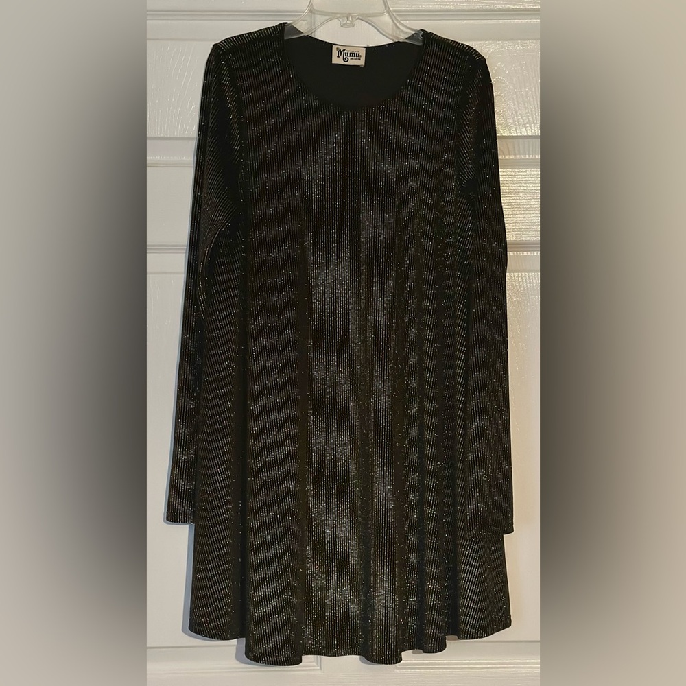 SMYMM Long Sleeve Black & Gold Tyler Tunic Dress in Golden Glam. Size M